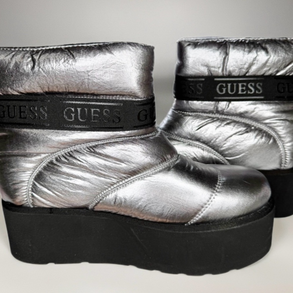 Guess Shiny Silver Platform Winter Boots
